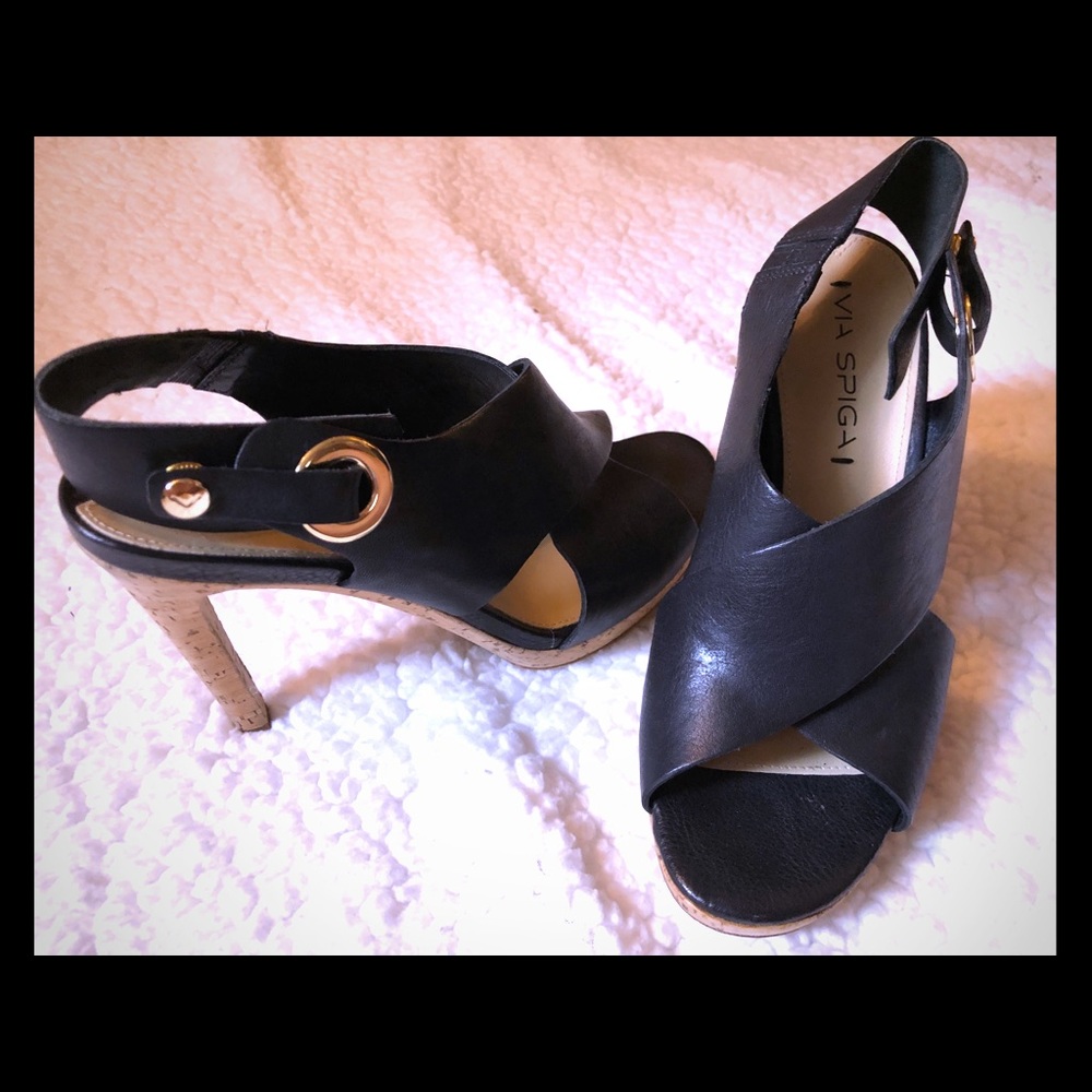 Via Spiga women’s size 6 black leather heel sandal